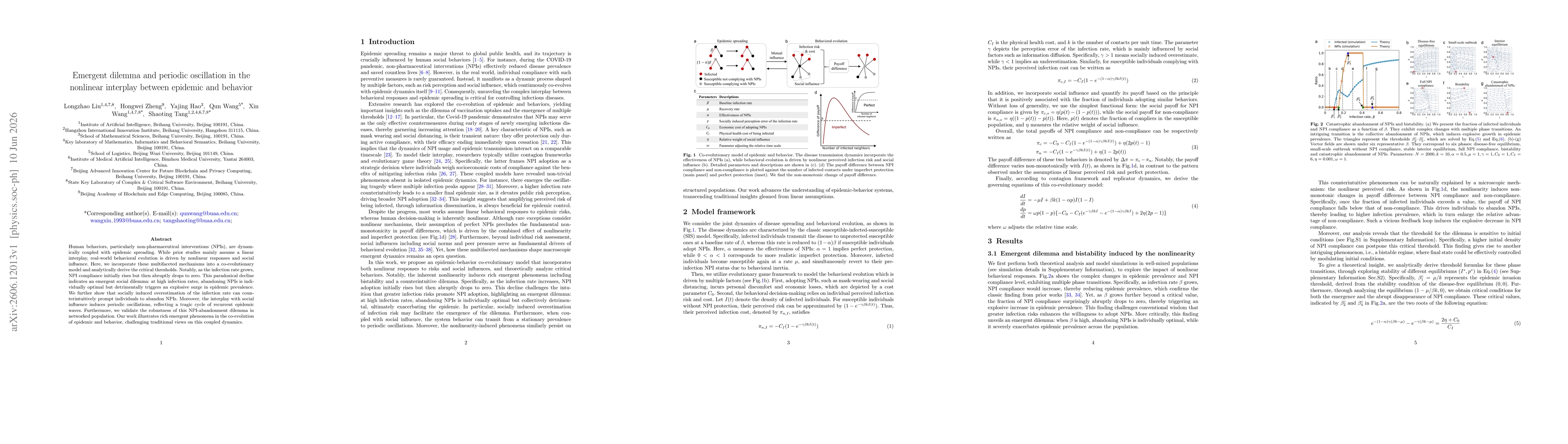Thumbnail for Emergent dilemma and periodic oscillation in the nonlinear interplay between epidemic and behavior