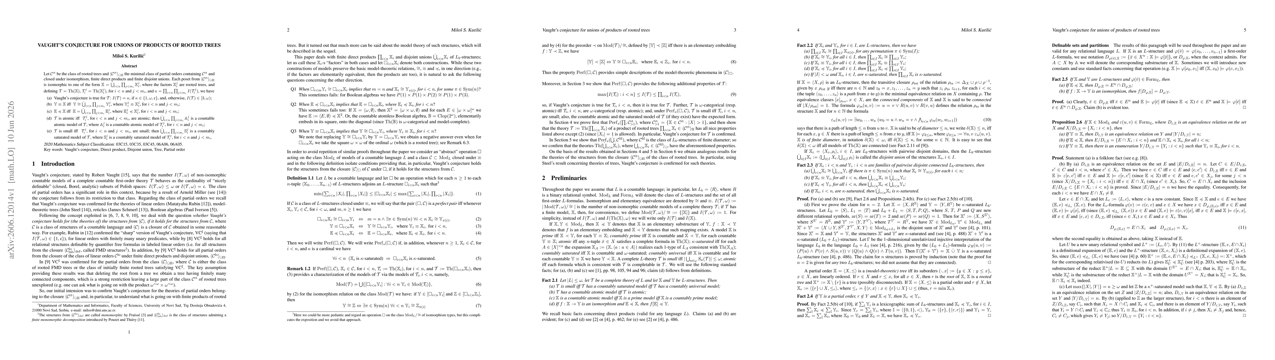 Thumbnail for Vaught's Conjecture for Unions of Products of Rooted Trees