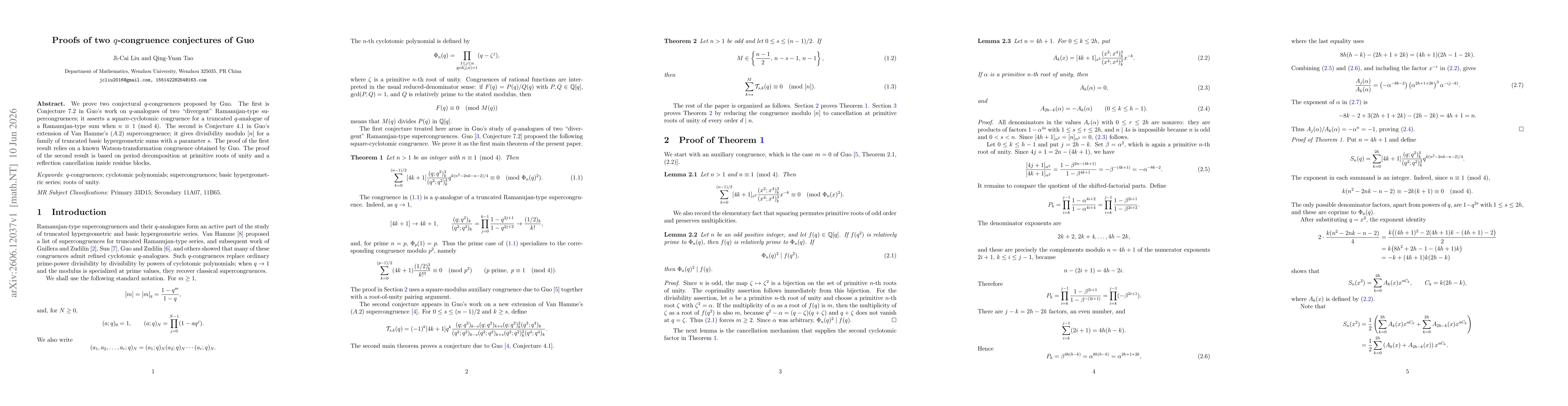 Thumbnail for Proofs of two $q$-congruence conjectures of Guo