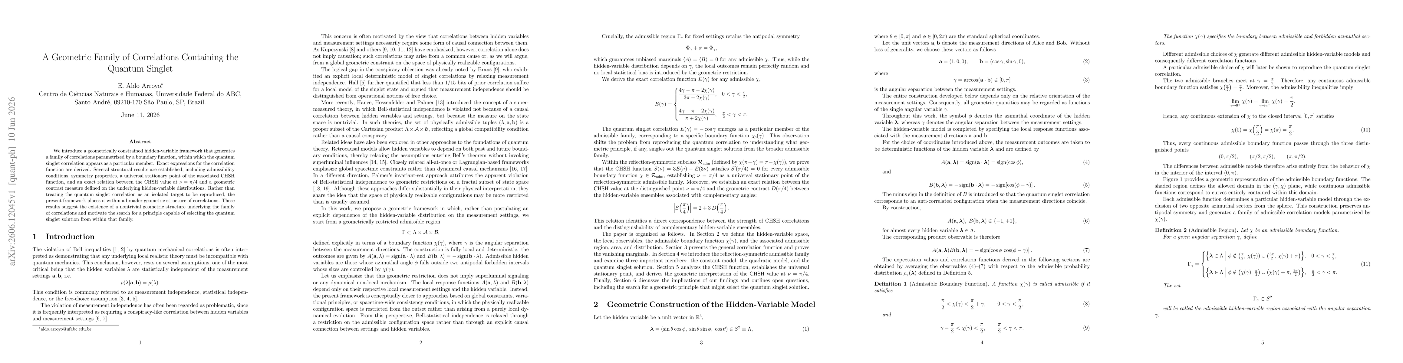 Thumbnail for A Geometric Family of Correlations Containing the Quantum Singlet