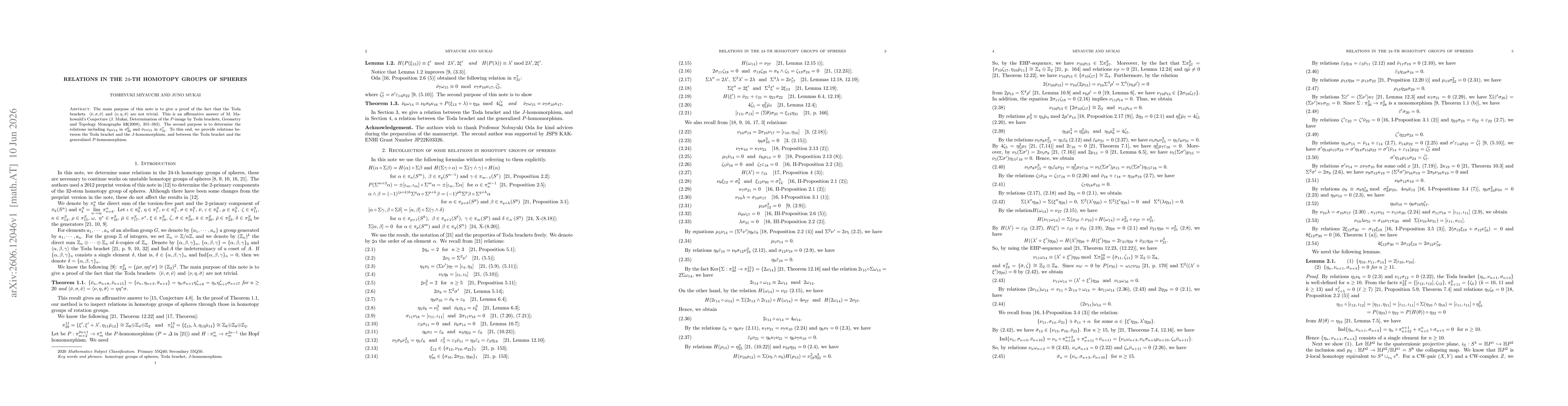 Thumbnail for Relations in the 24-th homotopy groups of spheres