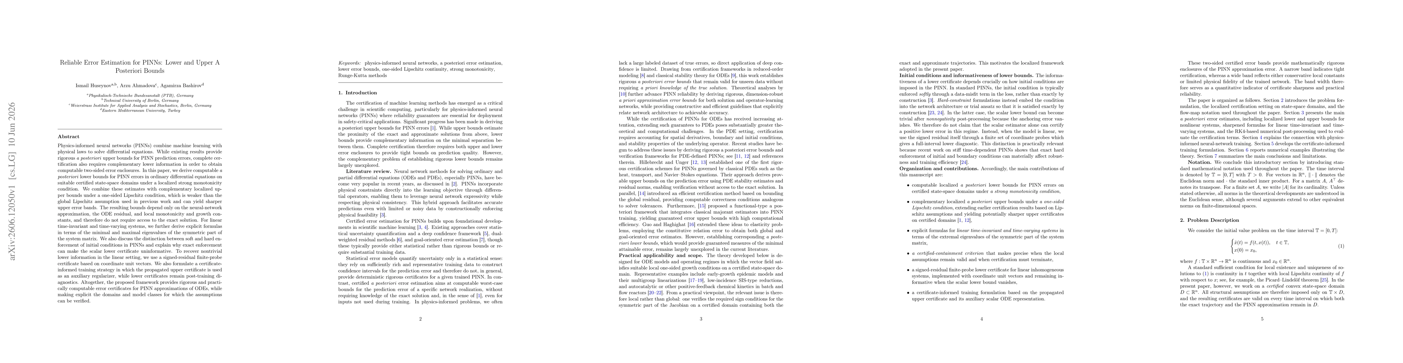 Thumbnail for Reliable Error Estimation for PINNs: Lower and Upper A Posteriori Bounds