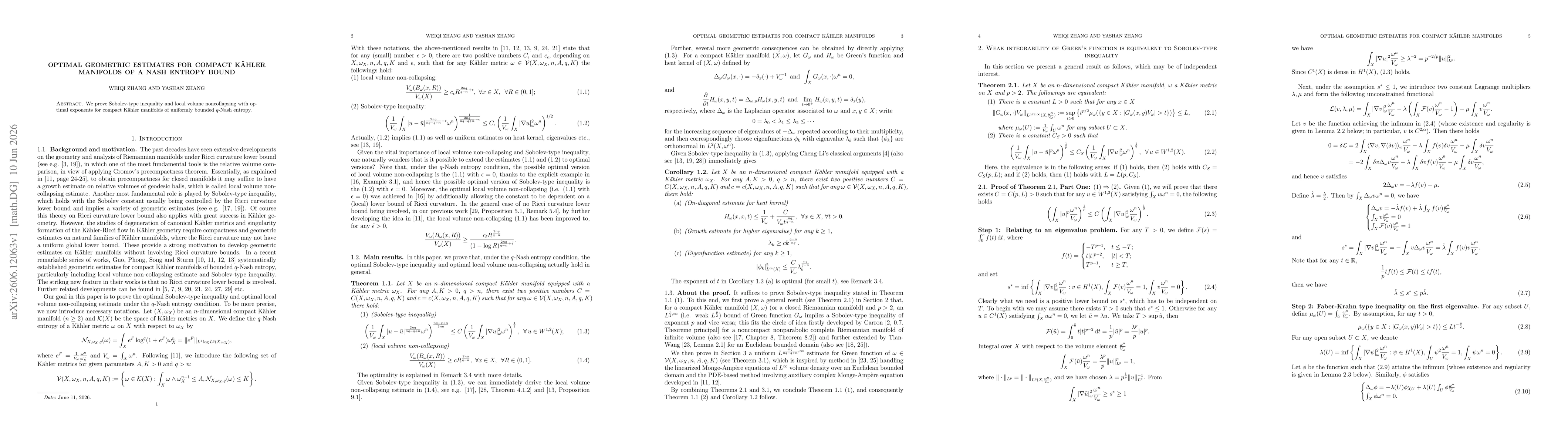 Thumbnail for Optimal geometric estimates for compact Kähler manifolds of a Nash entropy bound