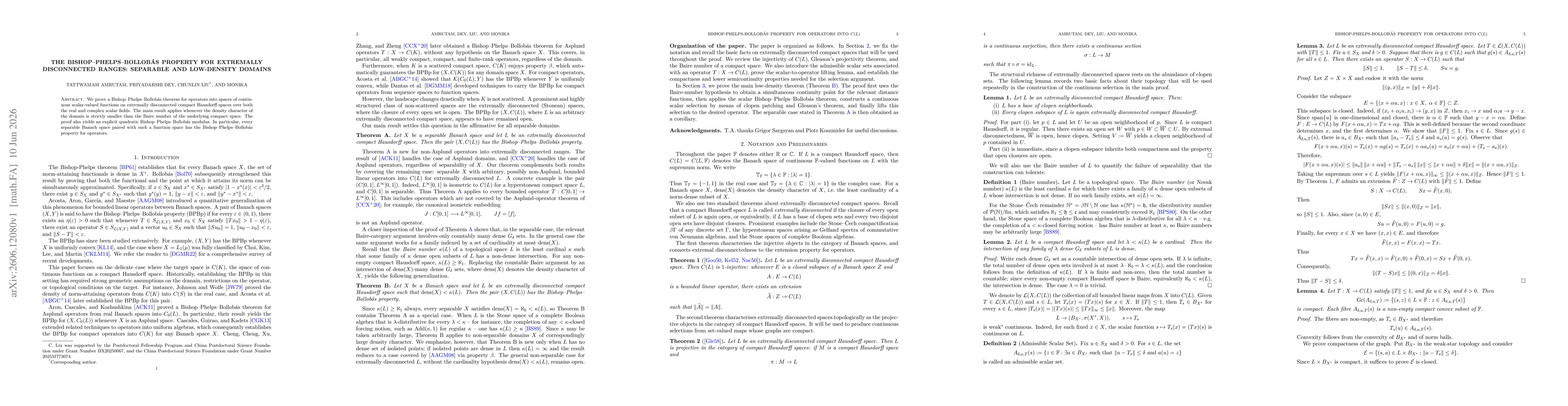Thumbnail for The Bishop--Phelps--Bollobás Property for Extremally Disconnected Ranges: Separable and Low-Density Domains