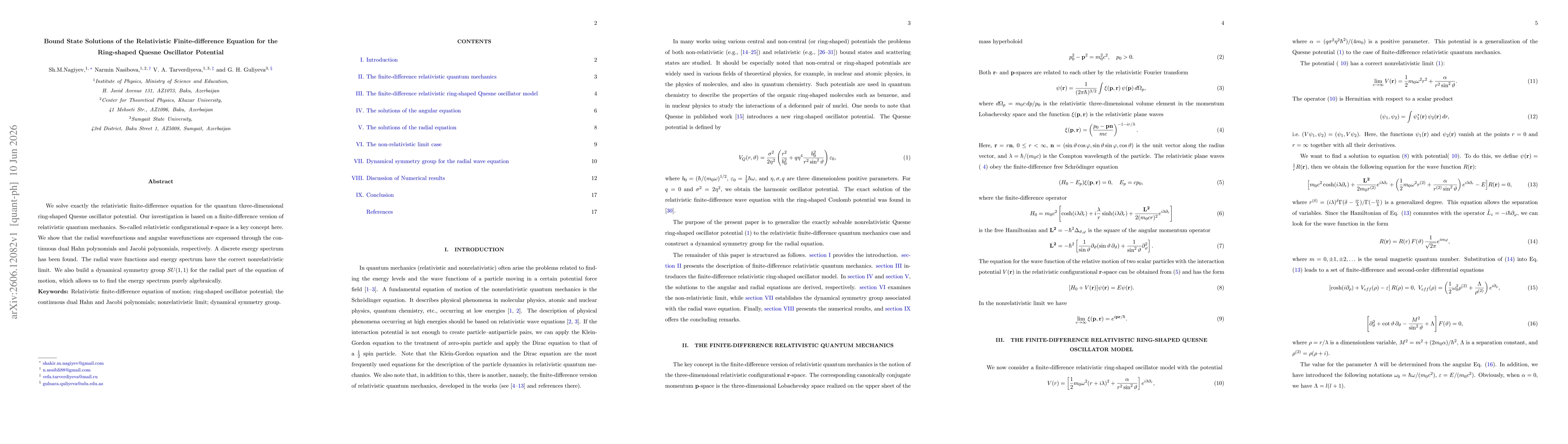 Thumbnail for Bound State Solutions of the Relativistic Finite-difference Equation for the Ring-shaped Quesne Oscillator Potential