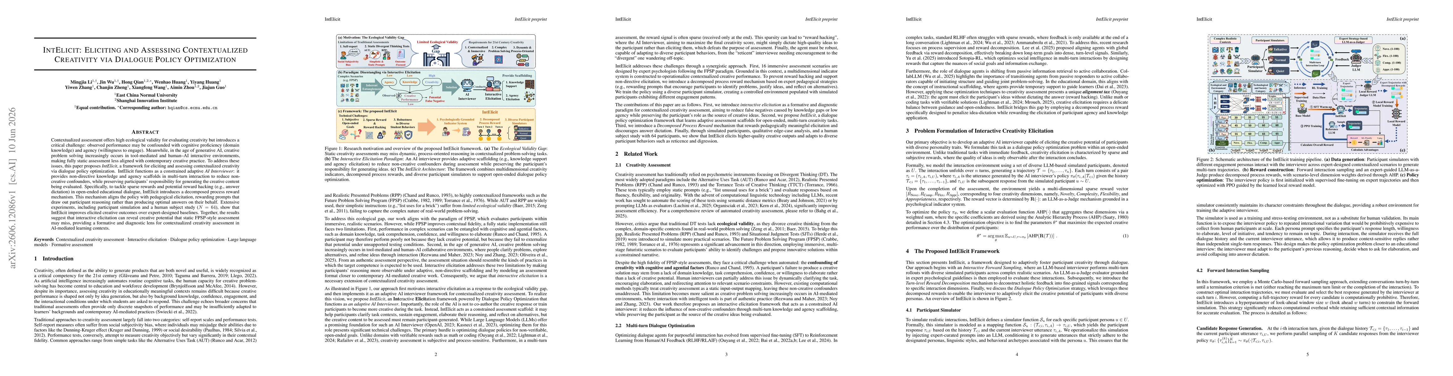Thumbnail for IntElicit: Eliciting and Assessing Contextualized Creativity via Dialogue Policy Optimization