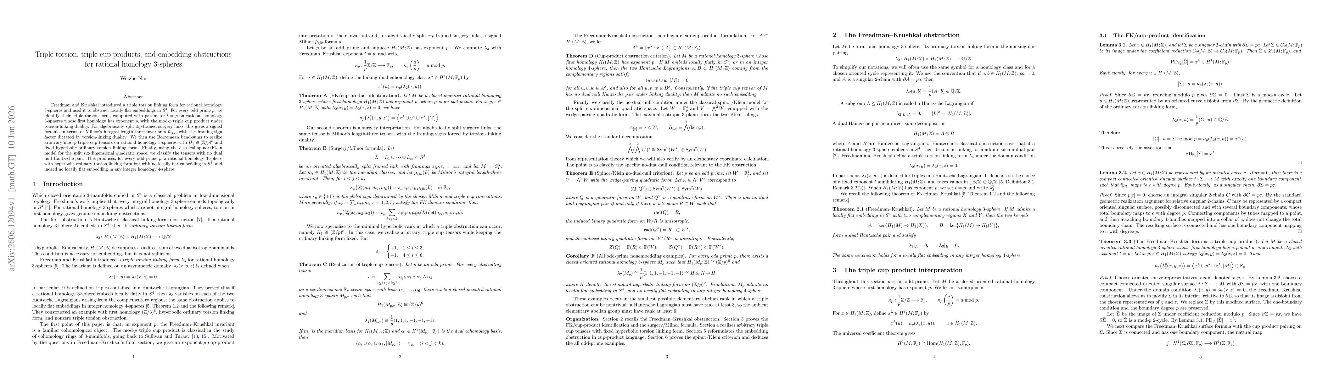 Thumbnail for Triple torsion, triple cup products, and embedding obstructions for rational homology 3-spheres