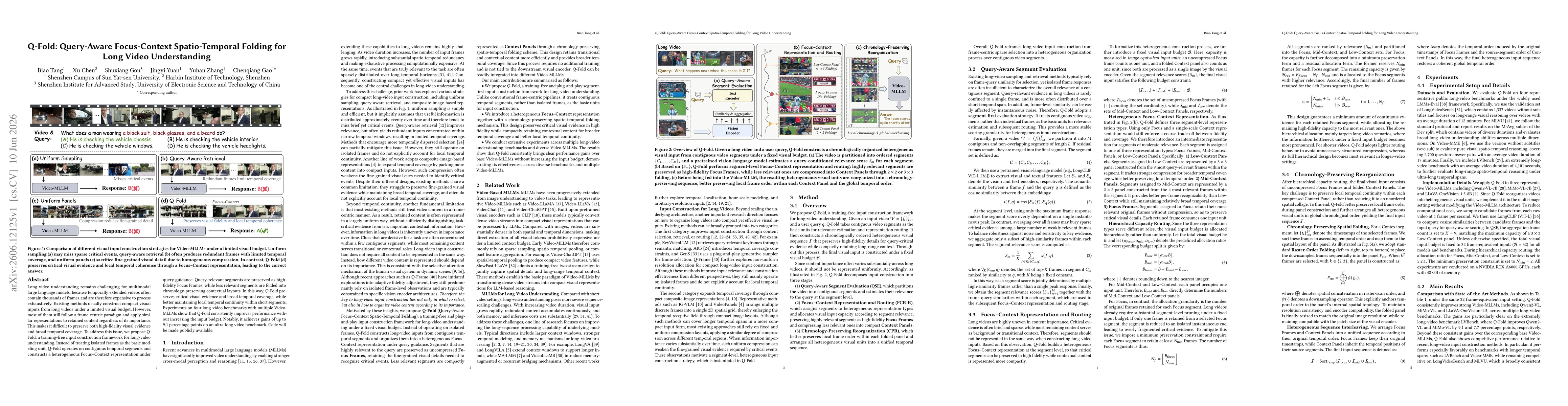 Thumbnail for Q-Fold: Query-Aware Focus-Context Spatio-Temporal Folding for Long Video Understanding