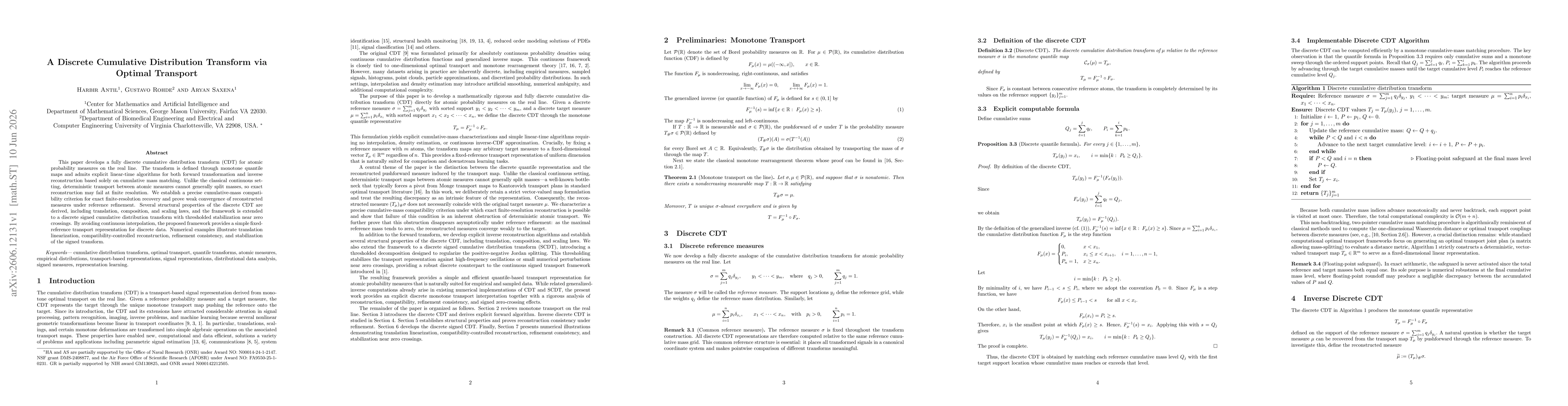 Thumbnail for A Discrete Cumulative Distribution Transform via Optimal Transport