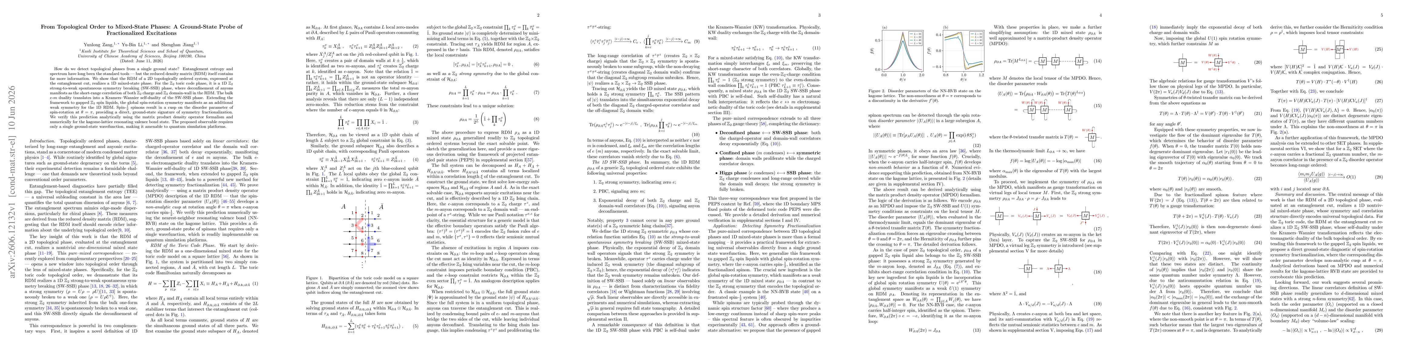 Thumbnail for From Topological Order to Mixed-State Phases: A Ground-State Probe of Fractionalized Excitations