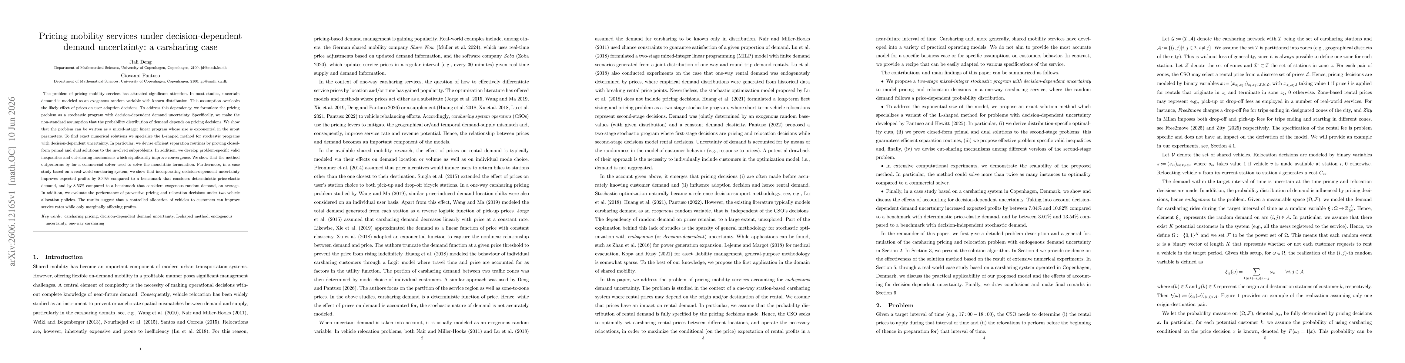 Thumbnail for Pricing mobility services under decision-dependent demand uncertainty: a carsharing case