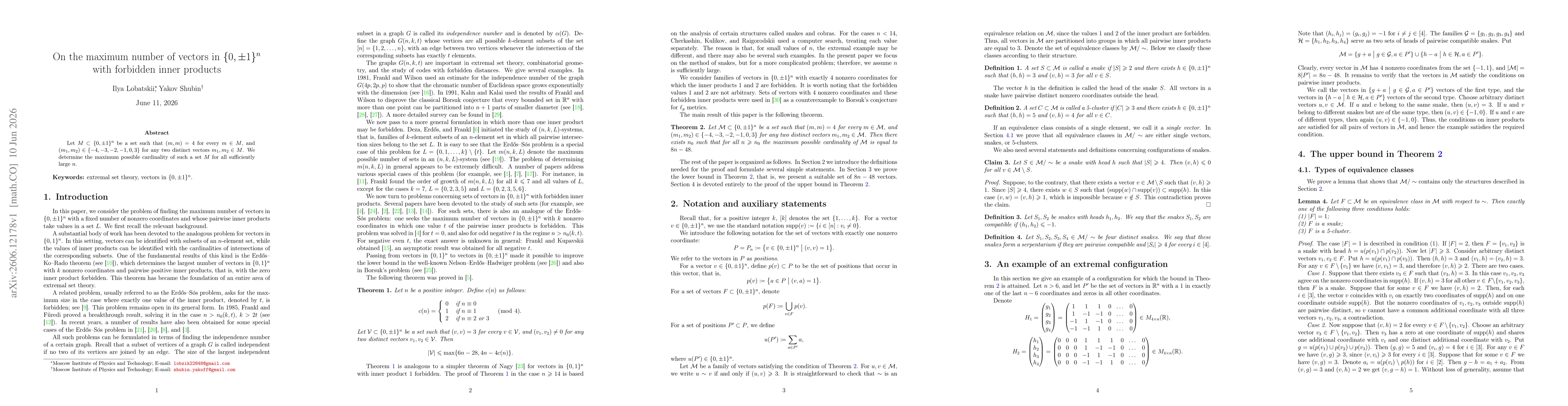 Thumbnail for On the maximum number of vectors in $\{0,\pm1\}^n$ with forbidden inner products