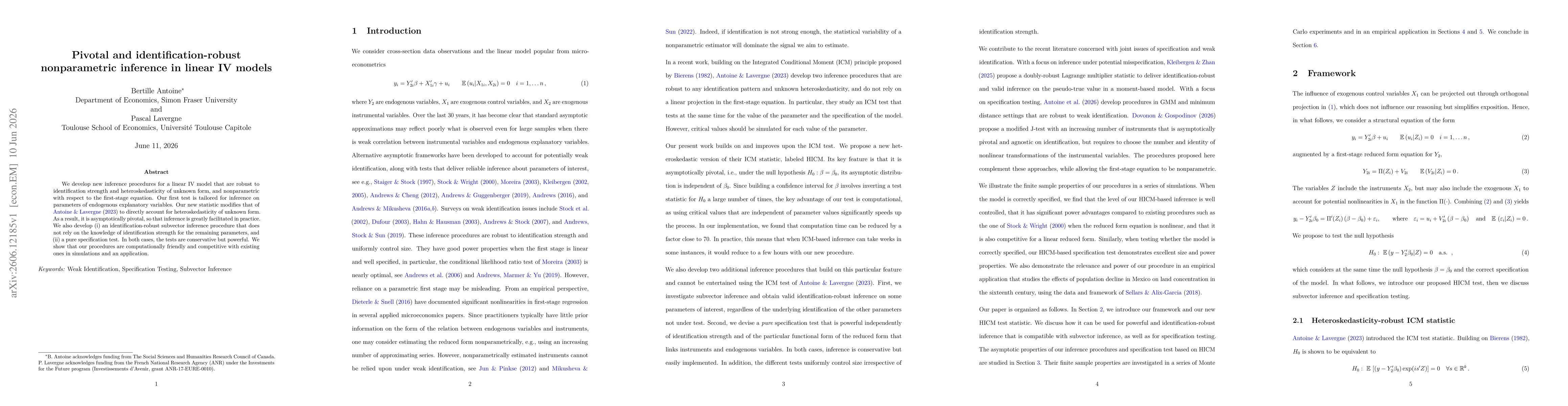 Thumbnail for Pivotal and identification-robust nonparametric inference in linear IV models