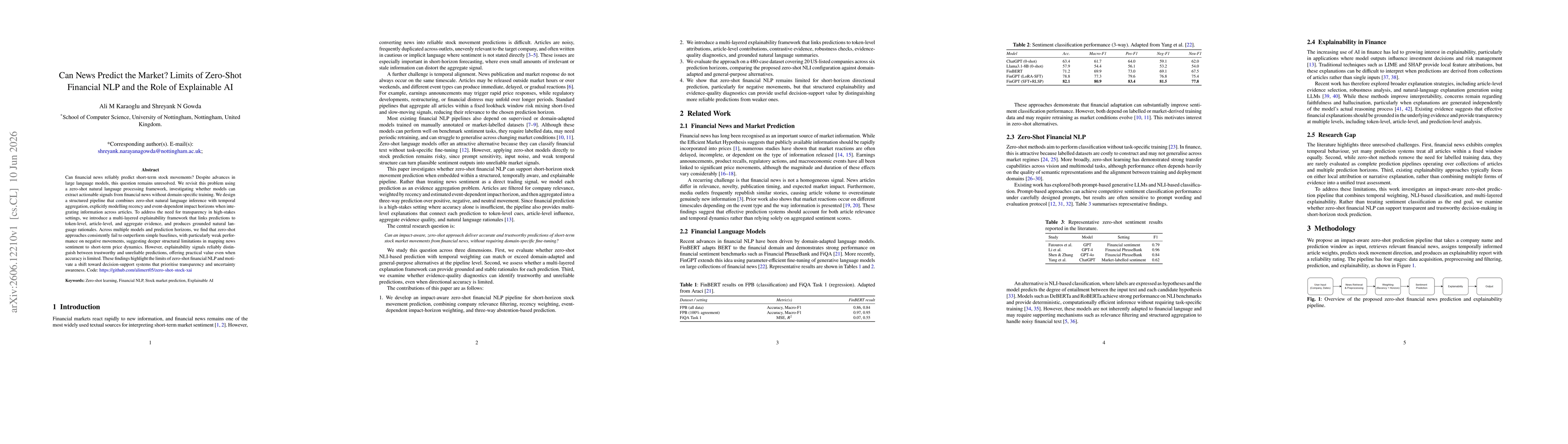 Thumbnail for Can News Predict the Market? Limits of Zero-Shot Financial NLP and the Role of Explainable AI