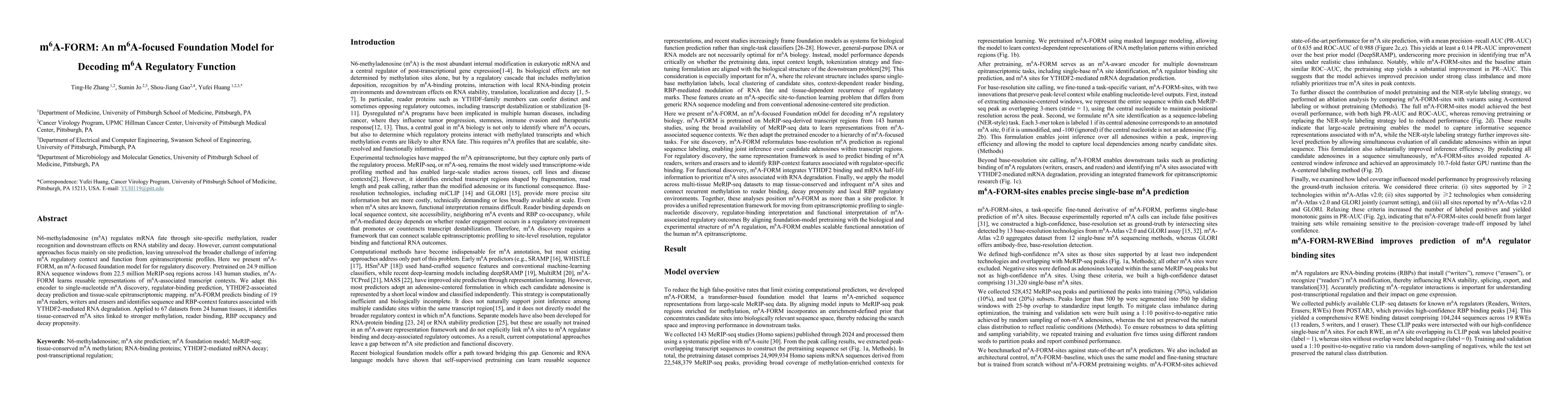 Thumbnail for m6A-FORM: A Foundation Model for Decoding N6-methyladenosine Biology