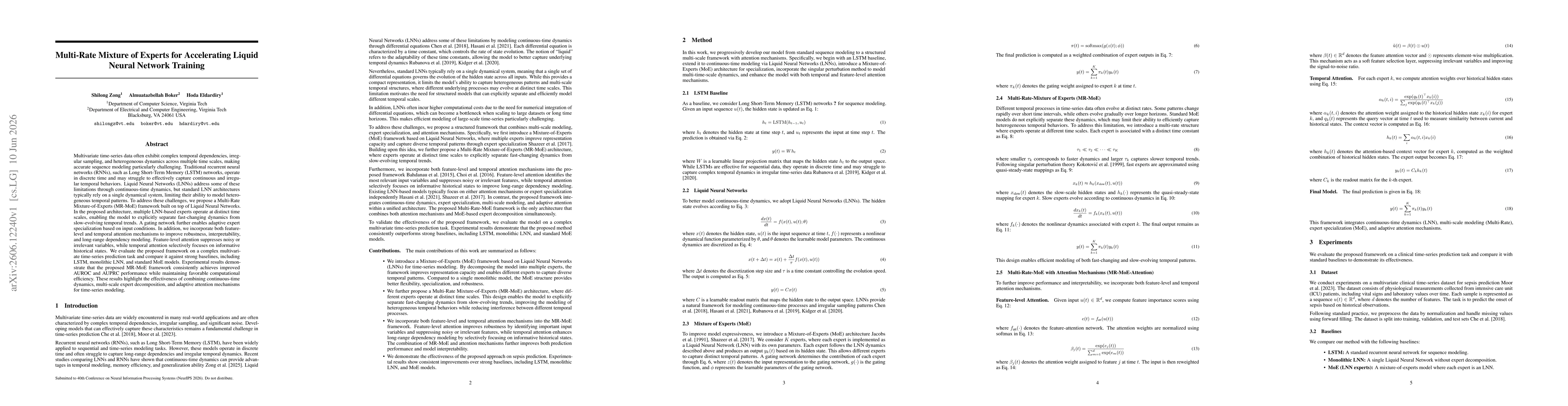 Thumbnail for Multi-Rate Mixture of Experts for Accelerating Liquid Neural Network Training
