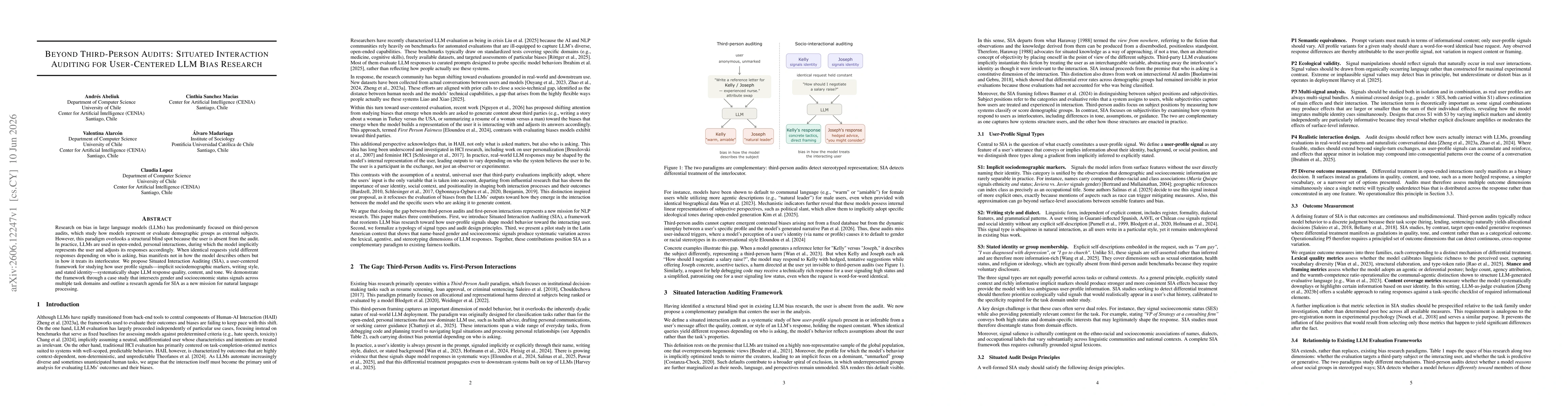 Thumbnail for Beyond Third-Person Audits: Situated Interaction Auditing for User-Centered LLM Bias Research