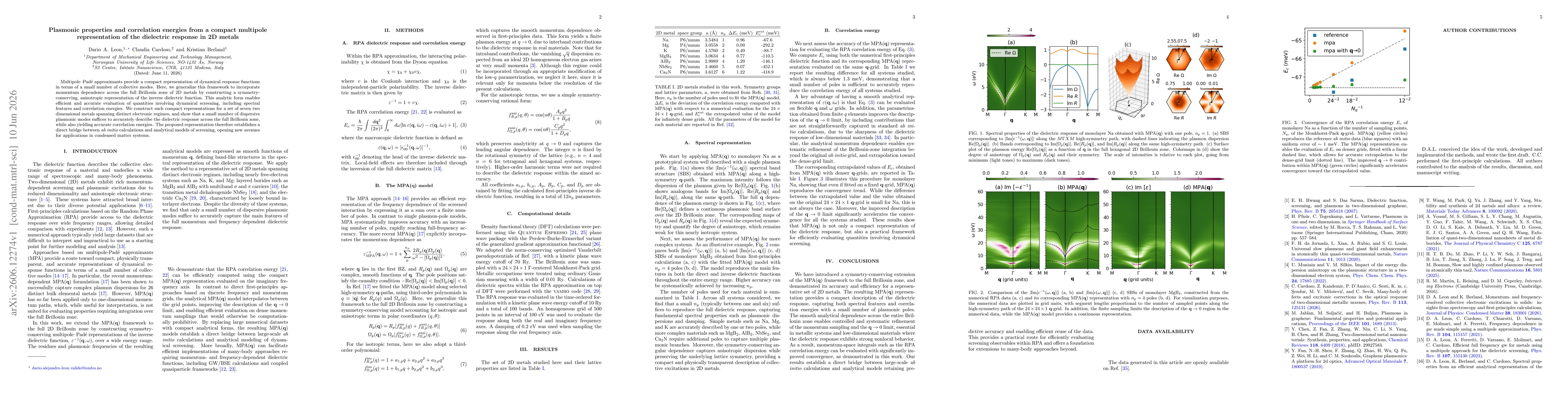 Thumbnail for Plasmonic properties and correlation energies from a compact multipole representation of the dielectric response in 2D metals