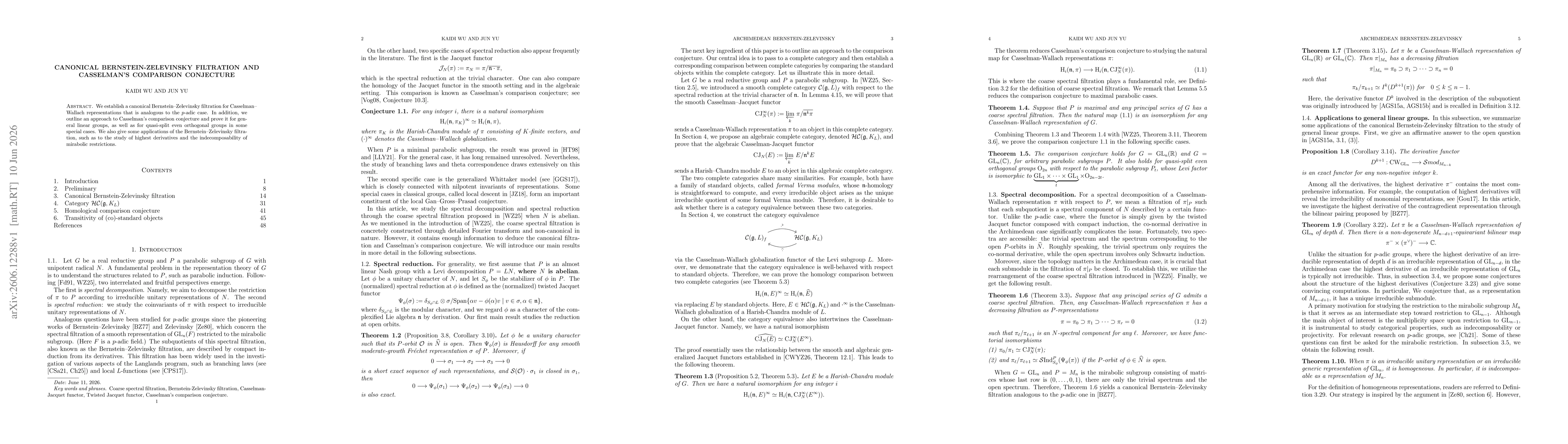 Thumbnail for Canonical Bernstein-Zelevinsky Filtration and Casselman's Comparison Conjecture