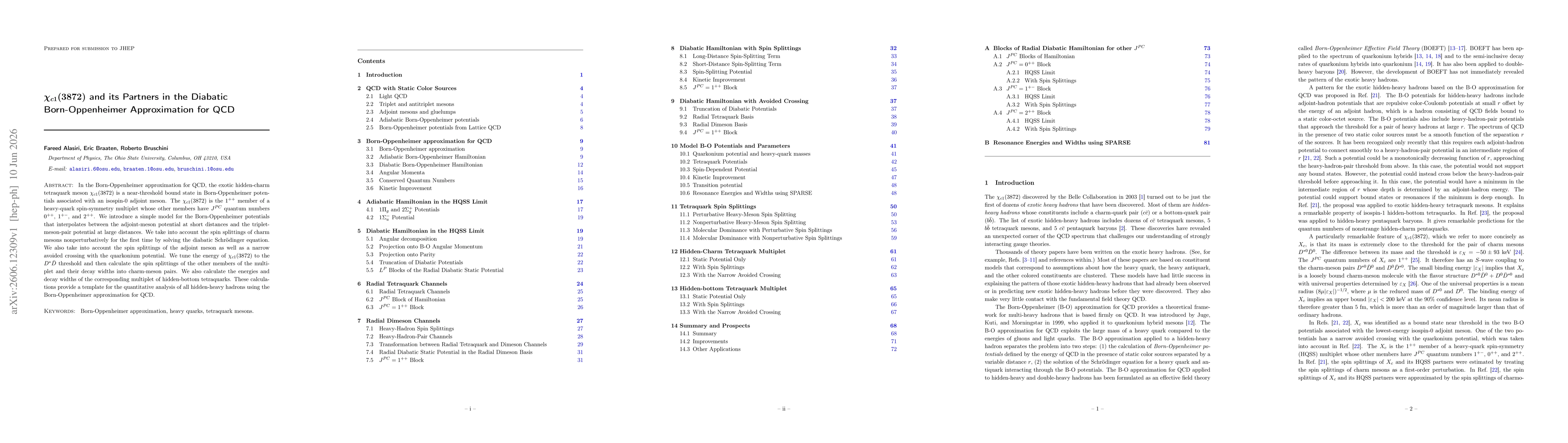 Thumbnail for $\boldsymbol{χ_{c1}}(3872)$ and its Partners in the Diabatic Born-Oppenheimer Approximation for QCD