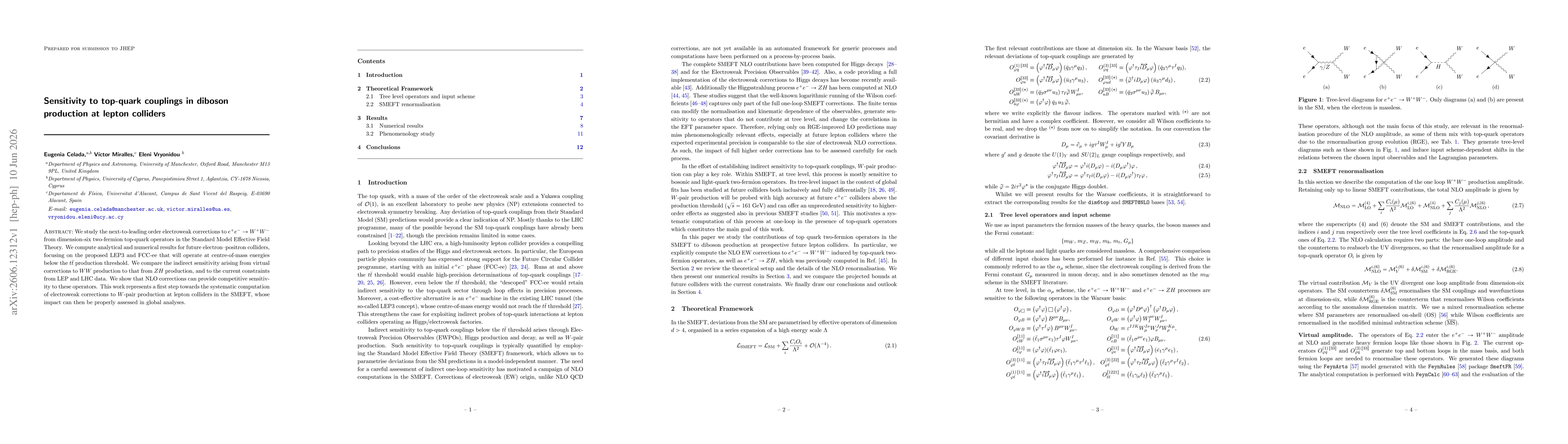 Thumbnail for Sensitivity to top-quark couplings in diboson production at lepton colliders