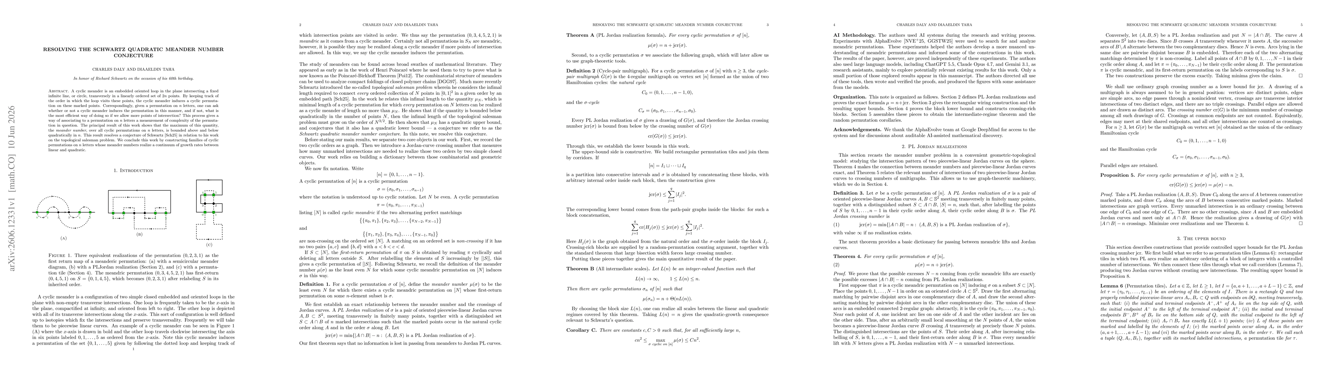 Thumbnail for Resolving the Schwartz Quadratic Meander Number Conjecture