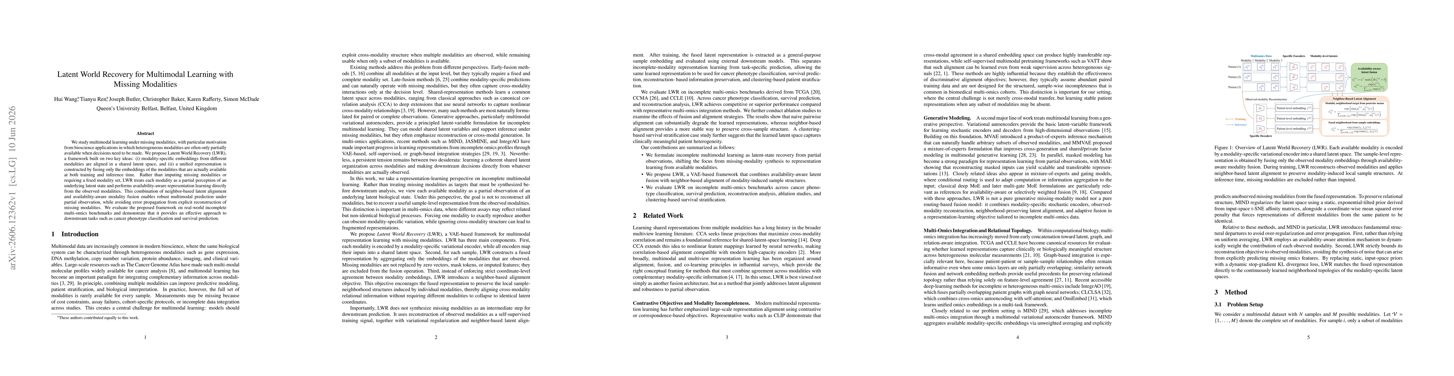 Thumbnail for Latent World Recovery for Multimodal Learning with Missing Modalities