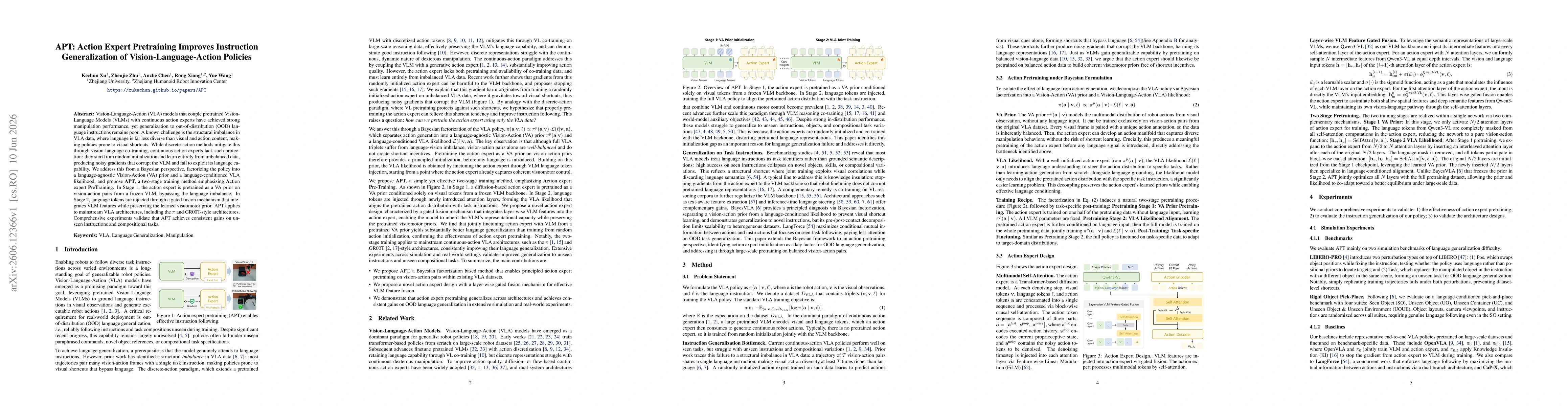 Thumbnail for APT: Action Expert Pretraining Improves Instruction Generalization of Vision-Language-Action Policies