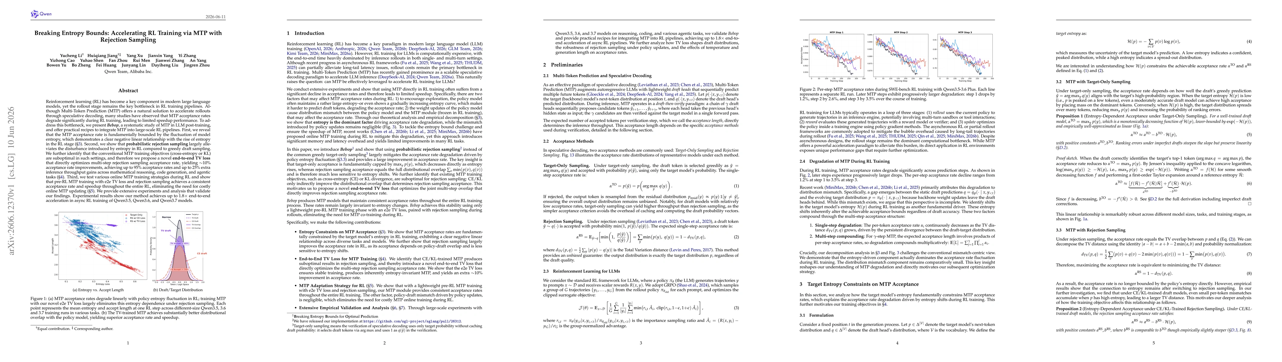 Thumbnail for Breaking Entropy Bounds: Accelerating RL Training via MTP with Rejection Sampling