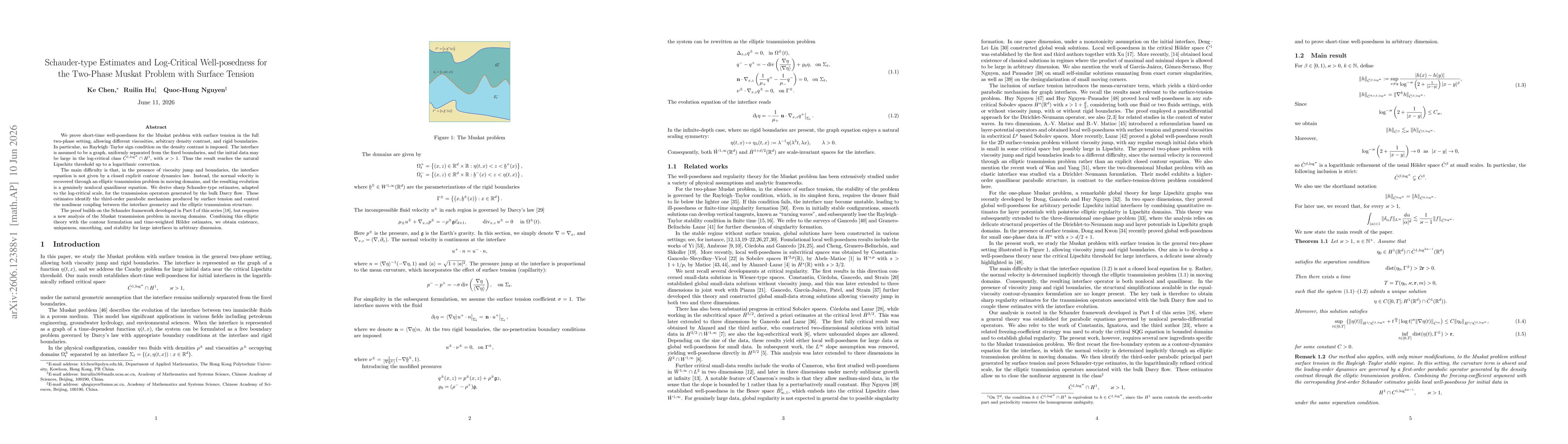 Thumbnail for Schauder-type Estimates and Log-Critical Well-posedness for the Two-Phase Muskat Problem with Surface Tension