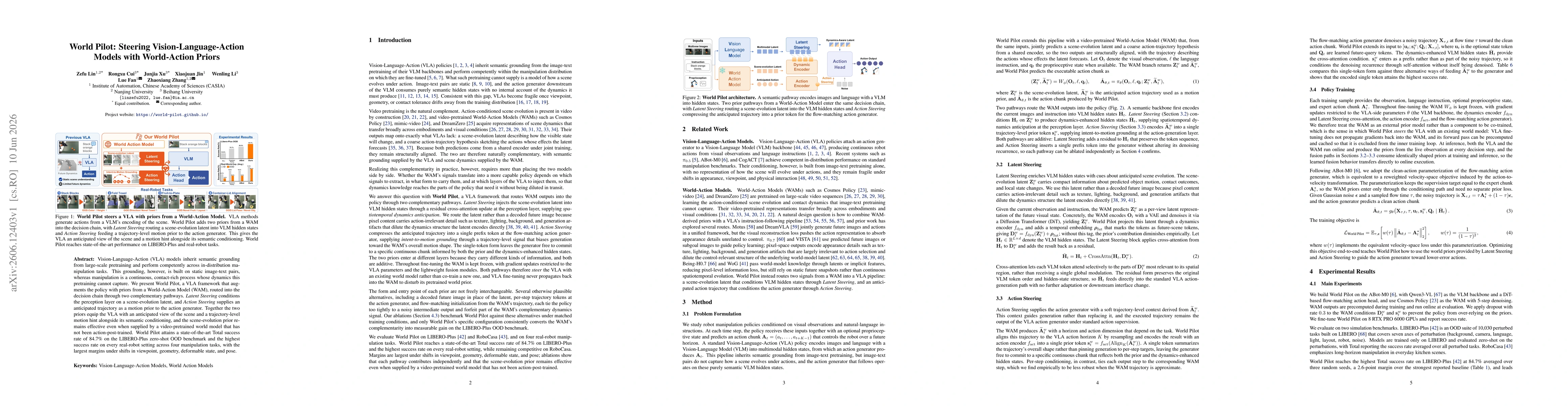 Thumbnail for World Pilot: Steering Vision-Language-Action Models with World-Action Priors