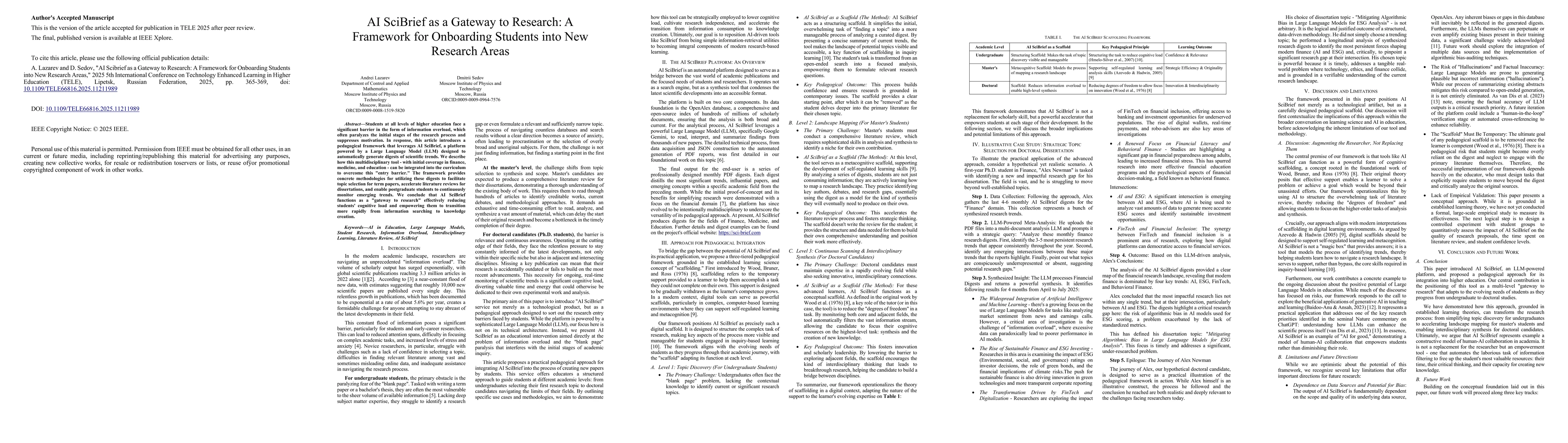 Thumbnail for AI SciBrief as a Gateway to Research: A Framework for Onboarding Students into New Research Areas