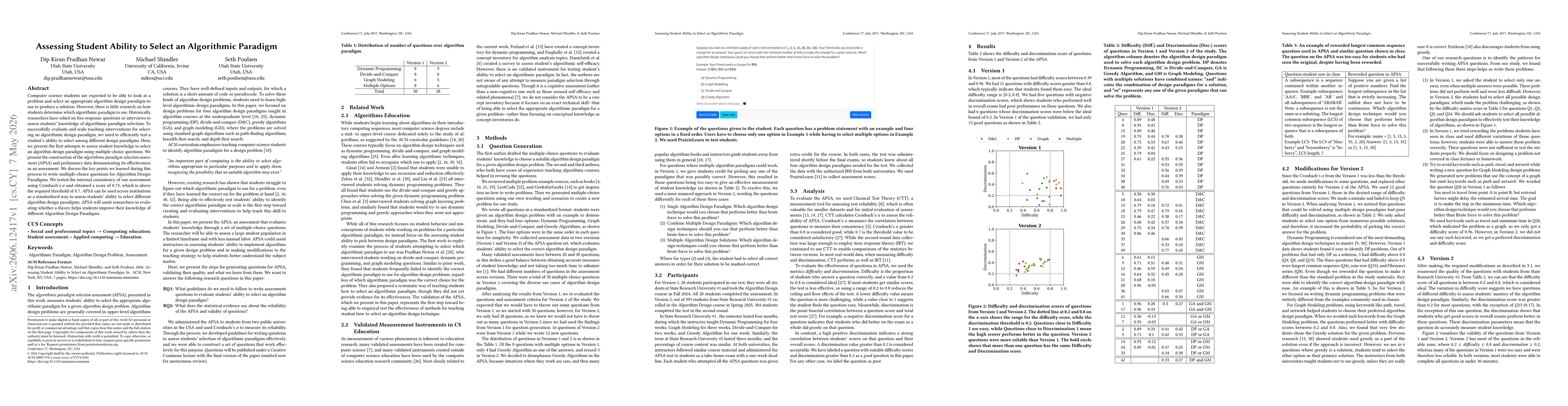 Thumbnail for Assessing Student Ability to Select an Algorithmic Paradigm