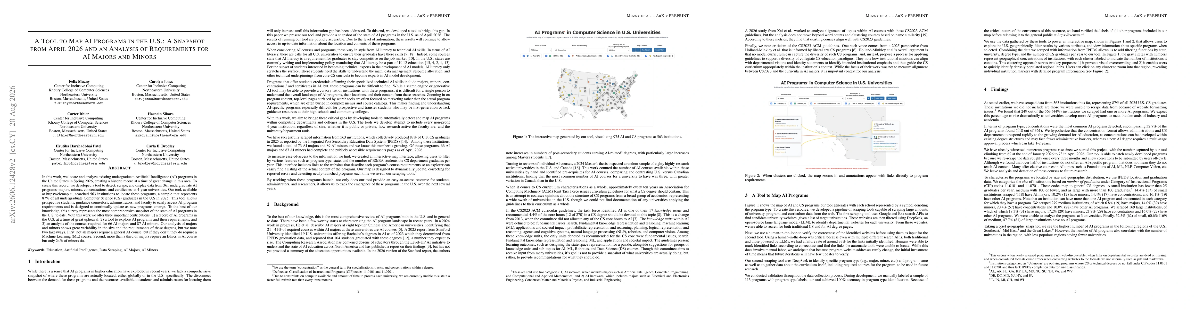Thumbnail for A Tool to Map AI Programs in the U.S.: A Snapshot from April 2026 and an Analysis of Requirements for AI Majors and Minors