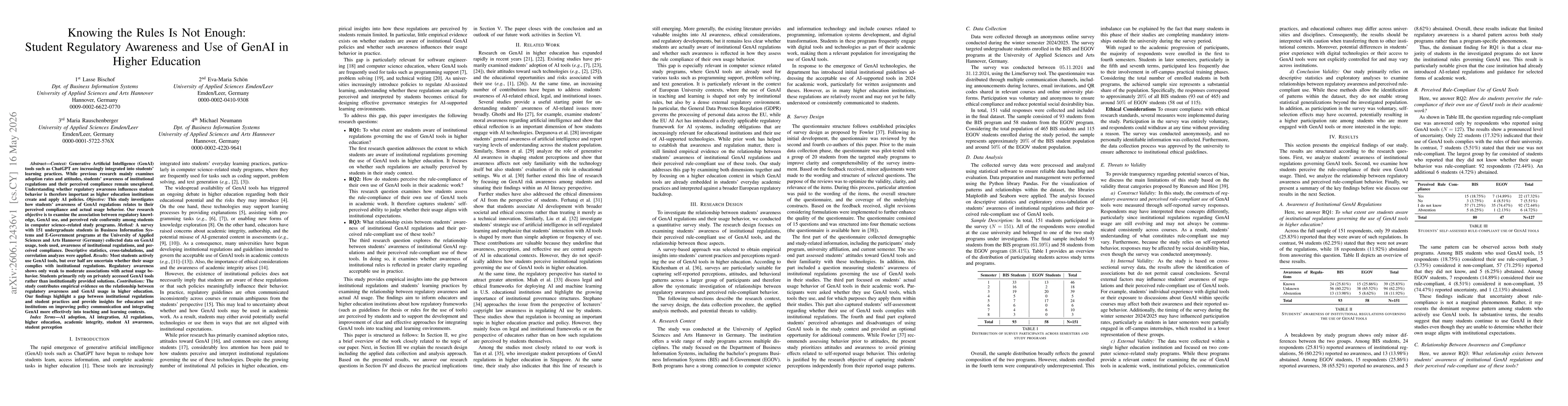 Thumbnail for Knowing the Rules Is Not Enough: Student Regulatory Awareness and Use of GenAI in Higher Education
