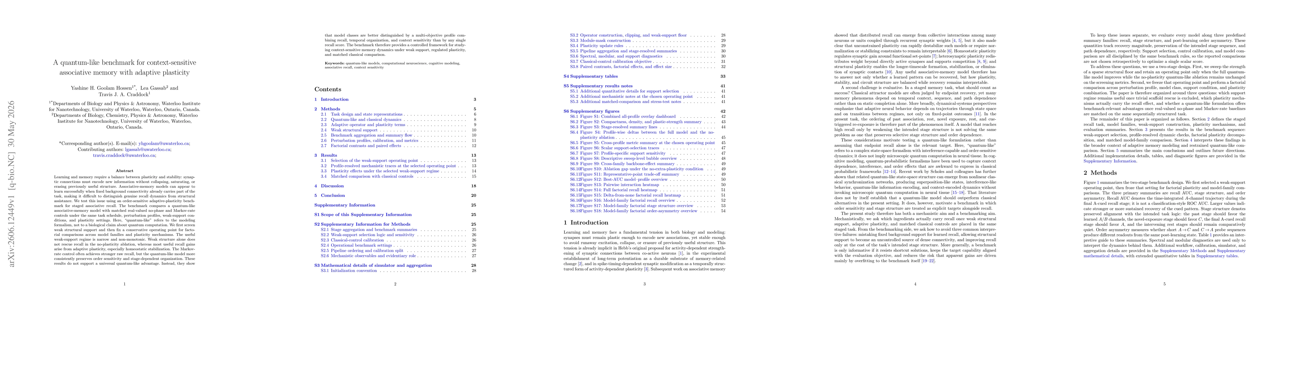 Thumbnail for A quantum-like benchmark for context-sensitive associative memory with adaptive plasticity