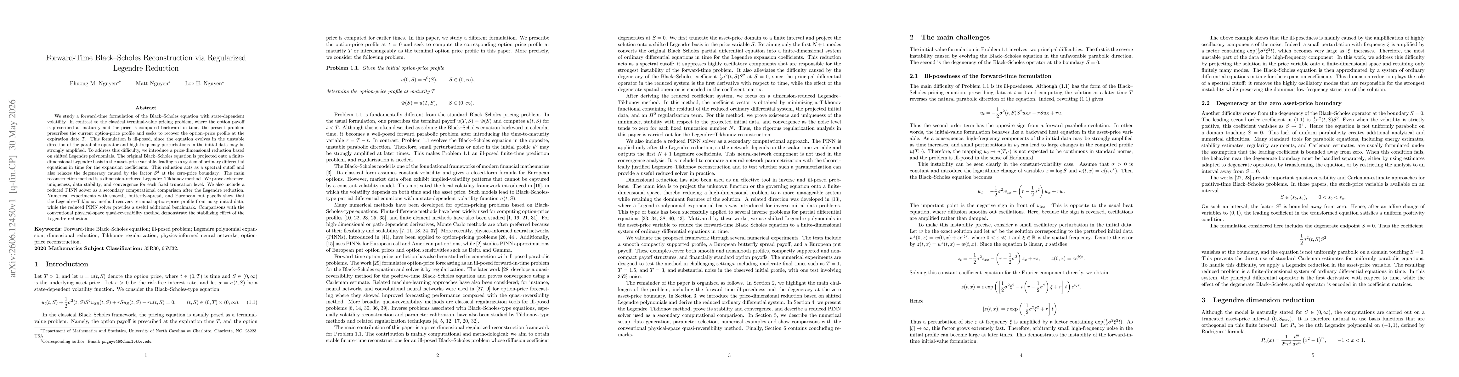 Thumbnail for Forward-Time Black-Scholes Reconstruction via Regularized Legendre Reduction