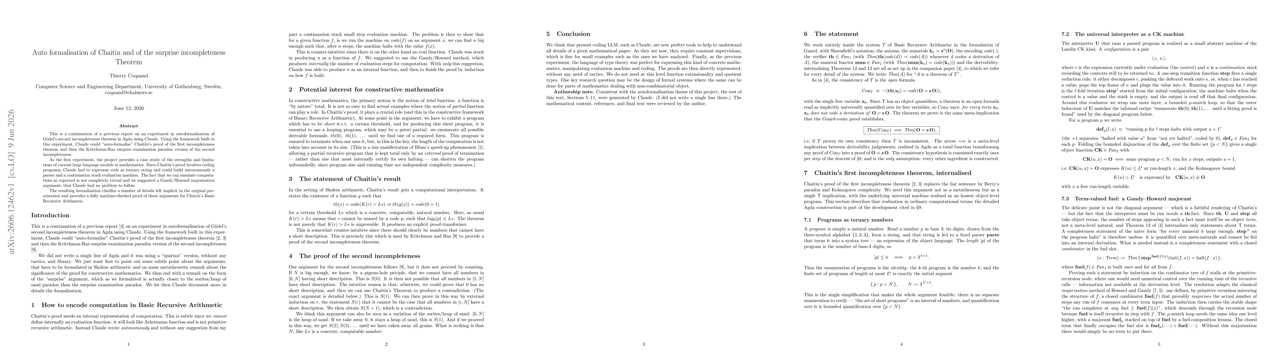 Thumbnail for Auto formalisation of Chaitin and of the surprise incompleteness Theorem
