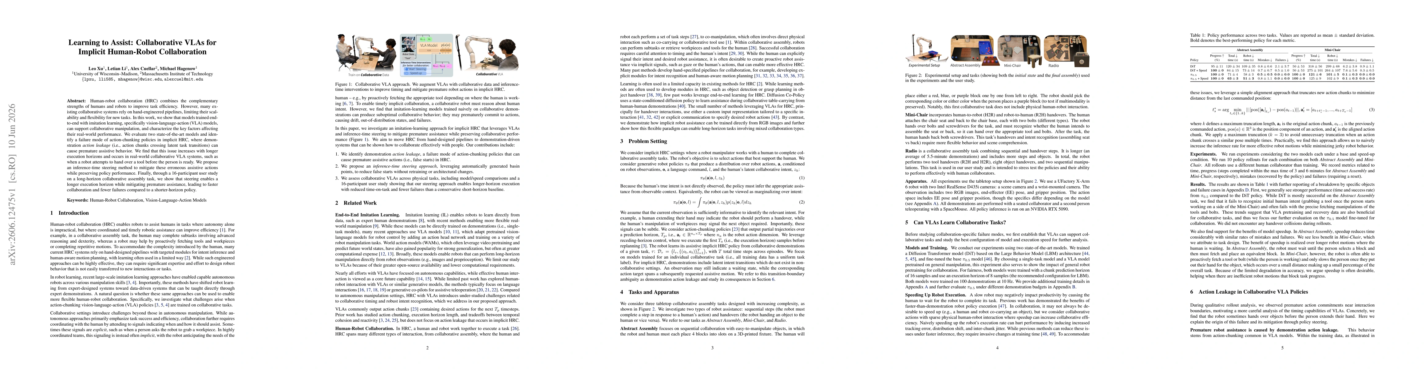 Thumbnail for Learning to Assist: Collaborative VLAs for Implicit Human-Robot Collaboration