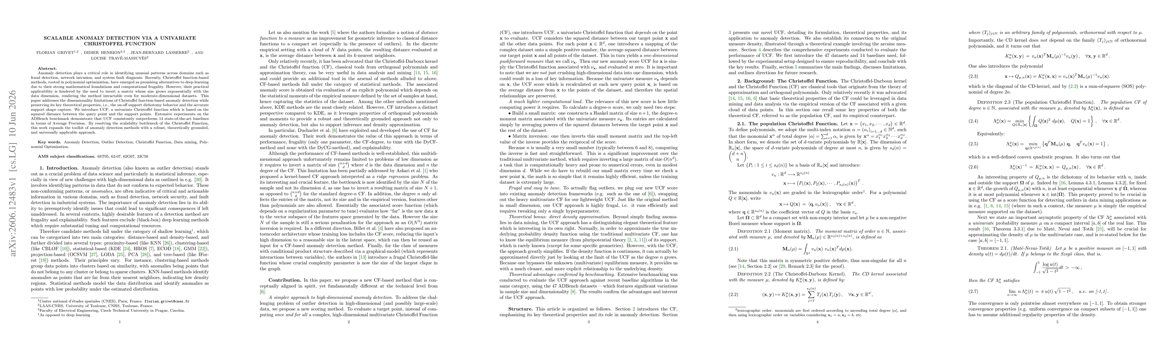 Thumbnail for Scalable anomaly detection via a univariate Christoffel function