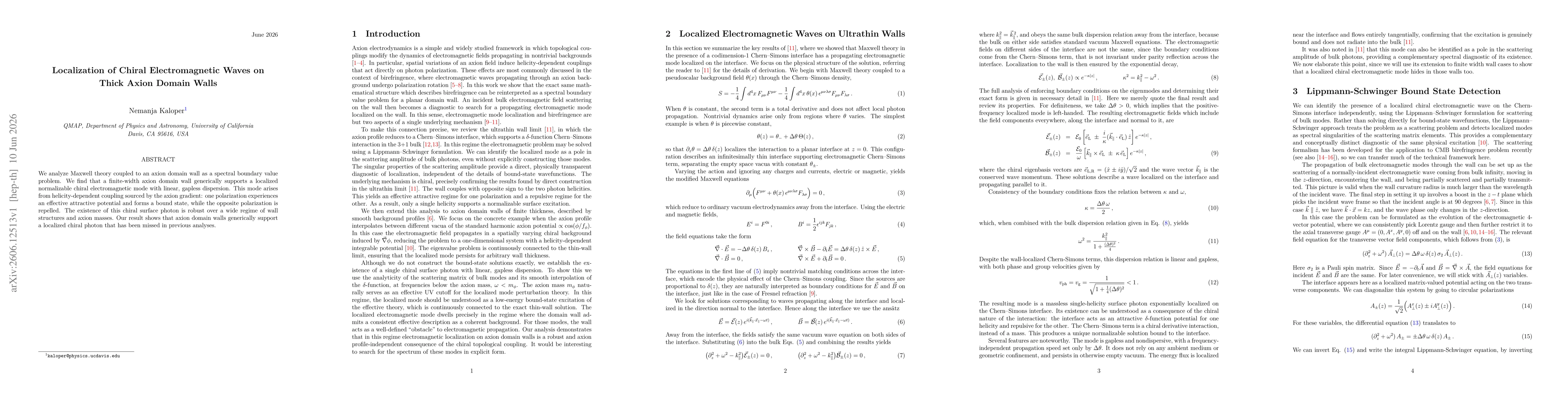 Thumbnail for Localization of Chiral Electromagnetic Waves on Thick Axion Domain Walls