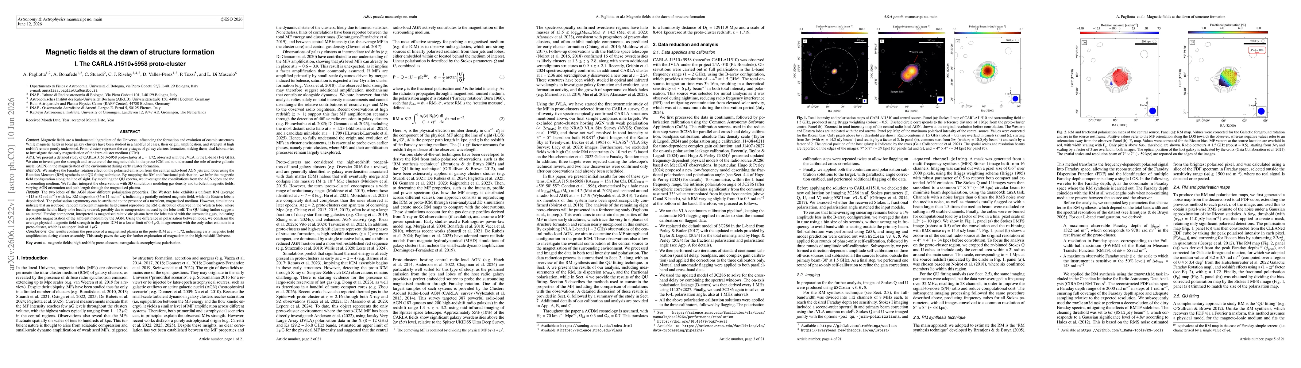 Thumbnail for Magnetic fields at the dawn of structure formation I. The CARLA J1510+5958 proto-cluster