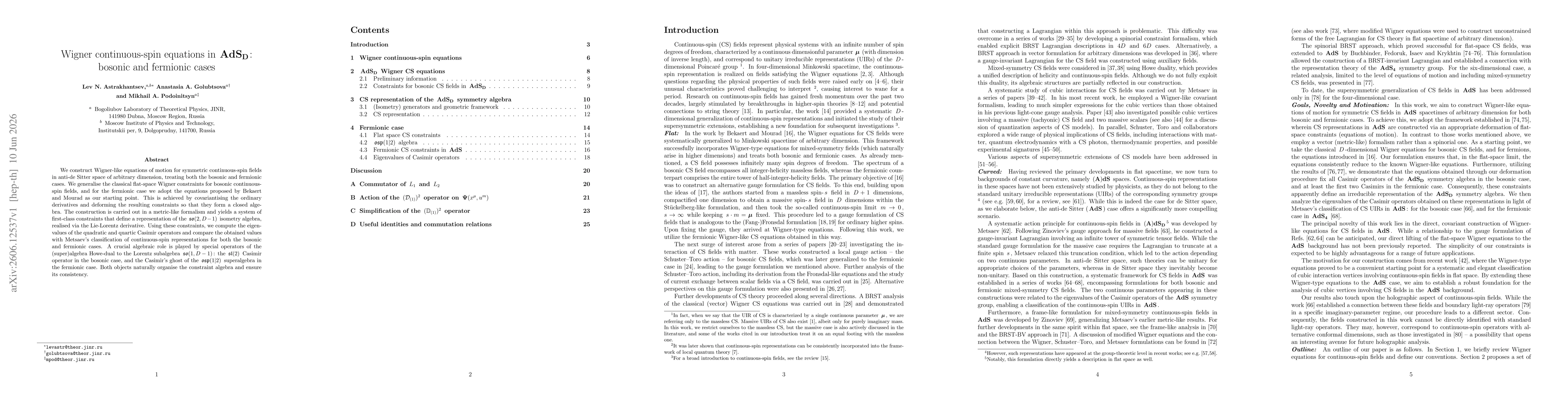 Thumbnail for Wigner continuous-spin equations in $\mathbf{AdS_D}$: bosonic and fermionic cases