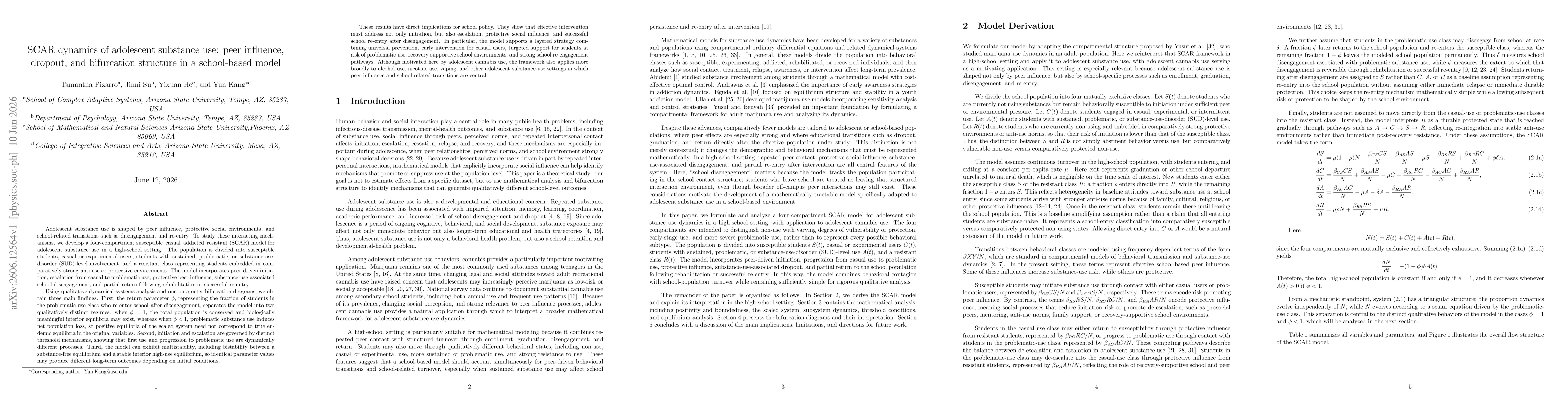 Thumbnail for SCAR dynamics of adolescent substance use: peer influence, dropout, and bifurcation structure in a school-based model