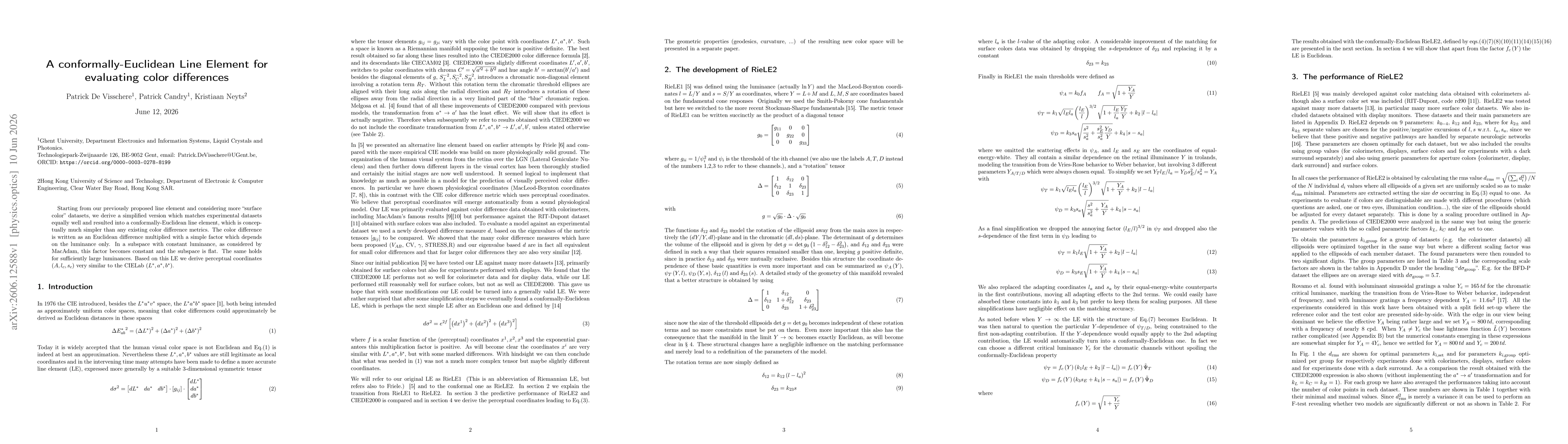 Thumbnail for A conformally-Euclidean Line Element for evaluating color differences