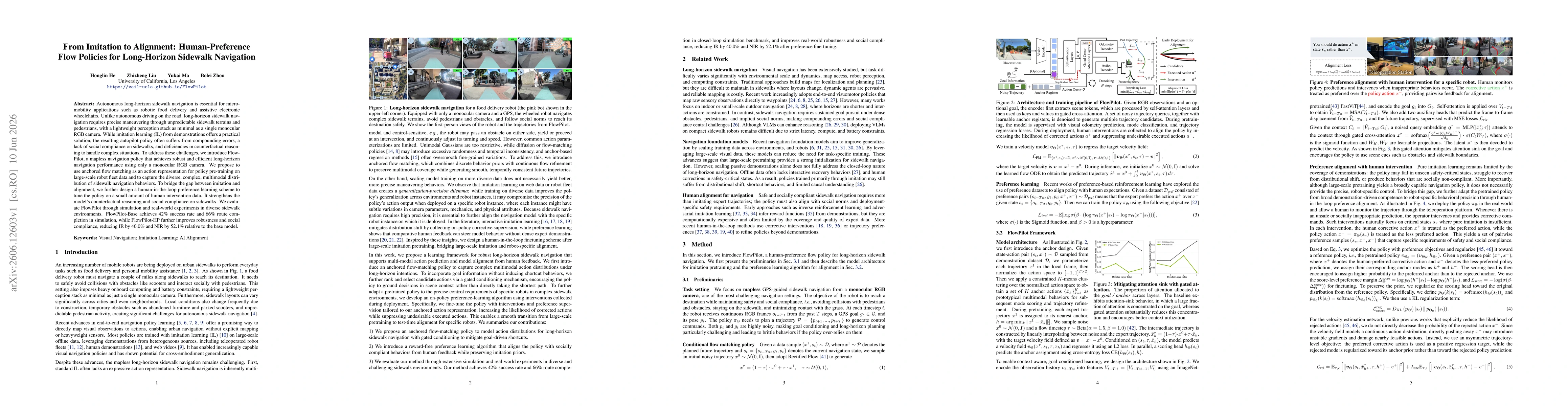 Thumbnail for From Imitation to Alignment: Human-Preference Flow Policies for Long-Horizon Sidewalk Navigation