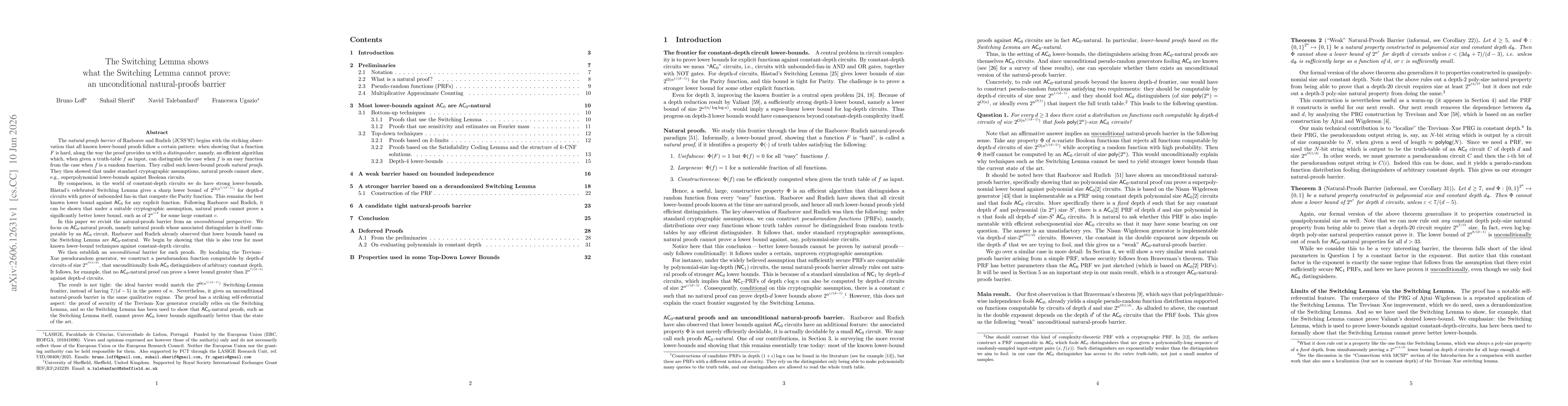 Thumbnail for The Switching Lemma shows what the Switching Lemma cannot prove: an unconditional natural-proofs barrier