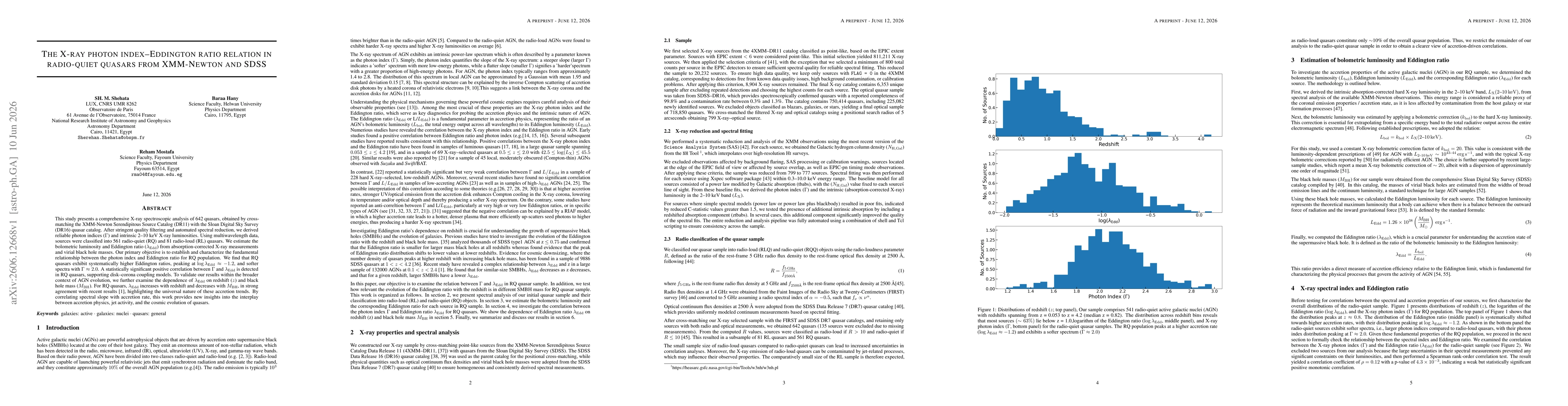 Thumbnail for The X-ray photon index Eddington ratio relation in radio-quiet quasars from XMM-Newton and SDSS
