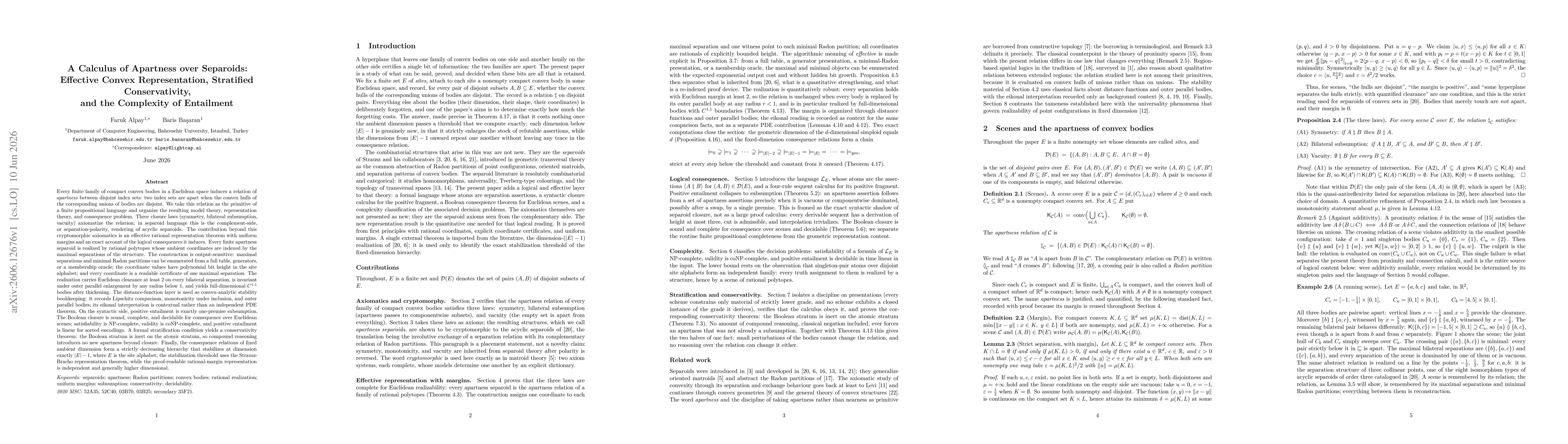 Thumbnail for A Calculus of Apartness over Separoids: Effective Convex Representation, Stratified Conservativity, and the Complexity of Entailment