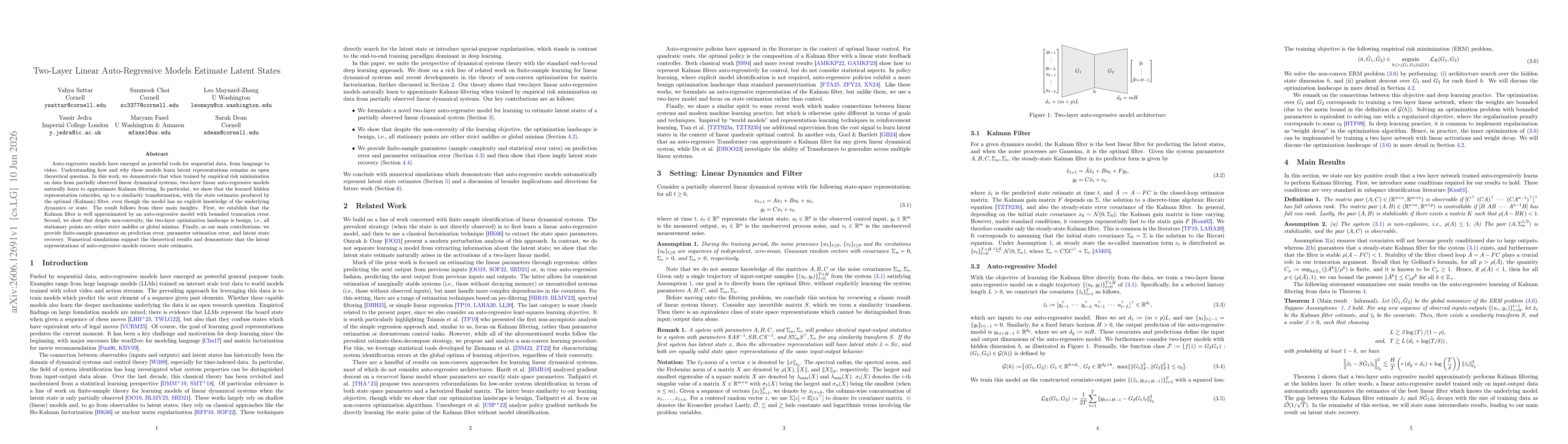 Thumbnail for Two-Layer Linear Auto-Regressive Models Estimate Latent States